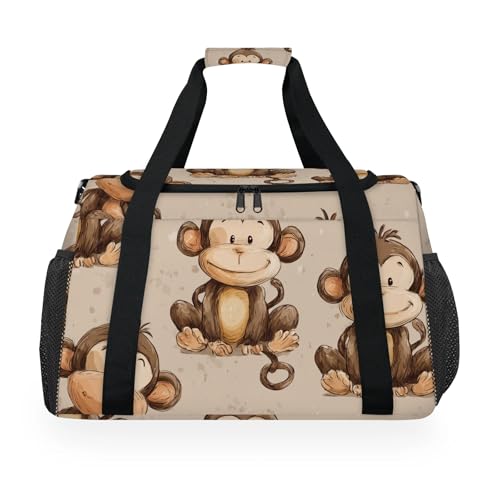 Monkey Hand Drawn Cute Travel Duffel Bag Weekender Overnight Bags for Women Men Foldable Waterproof Tote Bag with Trolley Sleeve