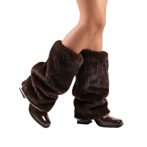 Image of Theater Women Ribbed Fur Leg Warmer - Cream | Soft Faux Fur with Ribbed Knit Base | Cozy Winter Layering Accessory | Stretchable & Free Size