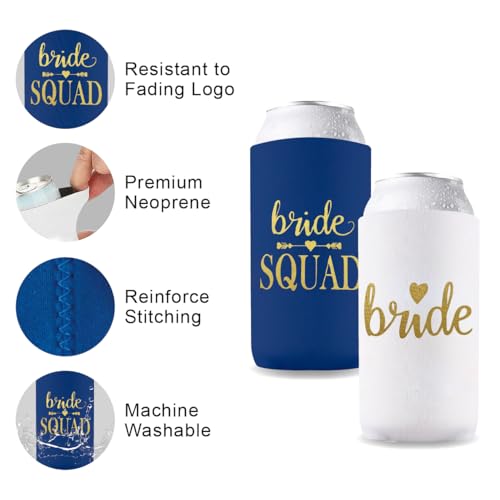 Image of PartyGifts&Beyond Bridesmaid Gifts Can Cooler 10Packs Bachelorette Party Decorations Slim Can Cooler Bride Squad Can Sleeves(Nvay Blue)
