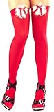 krautwear® Damen Weihnachtliche Rote Halterlose Strümpfe mit Weißem Plüsch und Schleife (rot-2284)