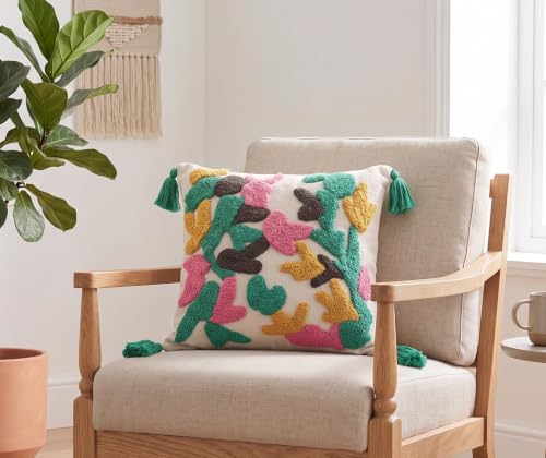 Image of Furnistitchs Handmade Cotton Bohemian Home Decor Cushion Cover 24x24 inches / 60x60 cms - Boho Chic Couch Sofa Throw Living Room Bedroom Cushions (1, Green Fields)