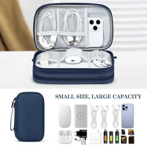 Image of FYY Electronic Organizer, Travel Cable Organizer Bag Pouch Electronic Accessories Carry Case Portable Waterproof Double Layers Storage Bag for Cable, Cord, Charger, Phone, Earphone, Medium Size, Navy