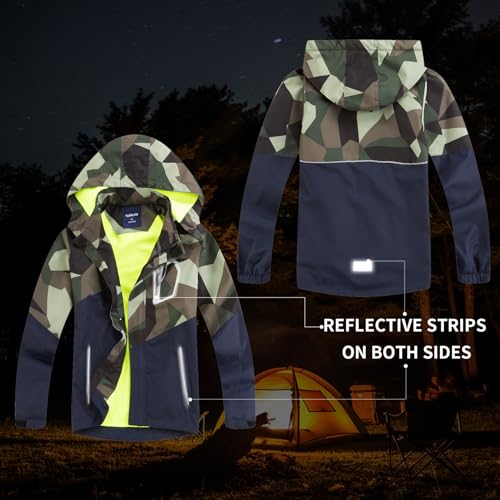 image for MGEOY Boys Rain Jacket Lightweight Waterproof Hooded Fleece Lined Rain