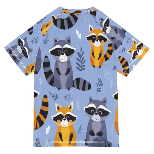 Boys Short Sleeve T-Shirts Raccoon Funny Cartoon Rashguard Kids Swim Shirts Sun UPF 50+2