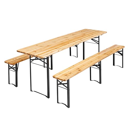 MobEventPro - Juego de mesa y bancos de madera plegables (218 cm)