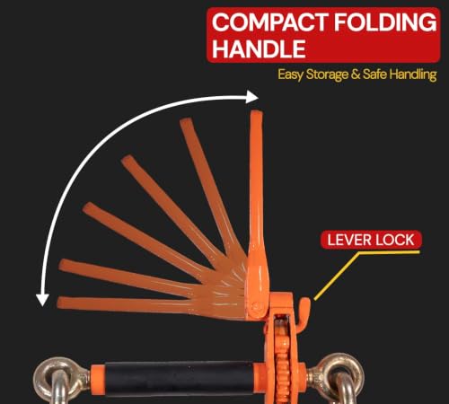 Image of 2 Pack 1 /2 inch - 5 /8 inch Hi-Viz Orange Quick Folding Handle Ratchet Load Binder with Grab Hook 18,100 lbs WLL | Tie Down Hauling Chain Binders for Flatbed Truck Trailer