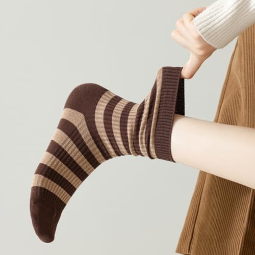Image of Womens Striped Crew Socks, Cute Vintage Retro Mid Calf Boot Socks for Women Ladies 5 /6 Pairs, Size 5-10