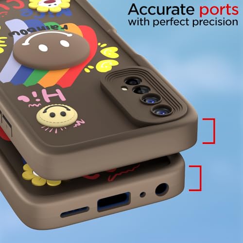 Image of Pikkme Back Cover for Realme 7 / Narzo 30 4G / Narzo 20 Pro | Soft Silicone| Cute Rainbow Smile & 3D Cartoon Flower Design | Shockproof Raised Camera Protection Bumper Case (Brown)