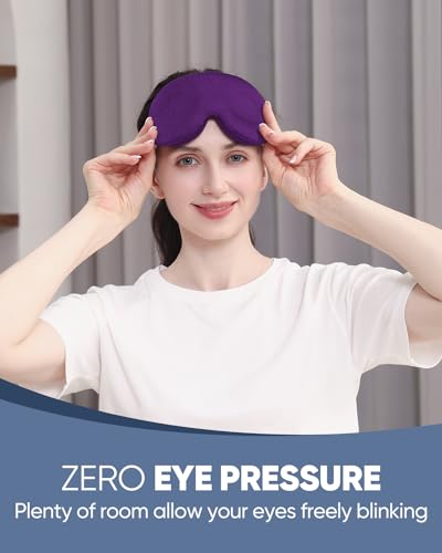 MZOO Luxury Sleep Eye Mask for Side Sleeper Men Women, Zero Eye Pressure 3D Sleeping Mask, Light Blocking Patented Design Night Blindfold, Soft Eye Shade Cover for Travel, Purple - Image 3
