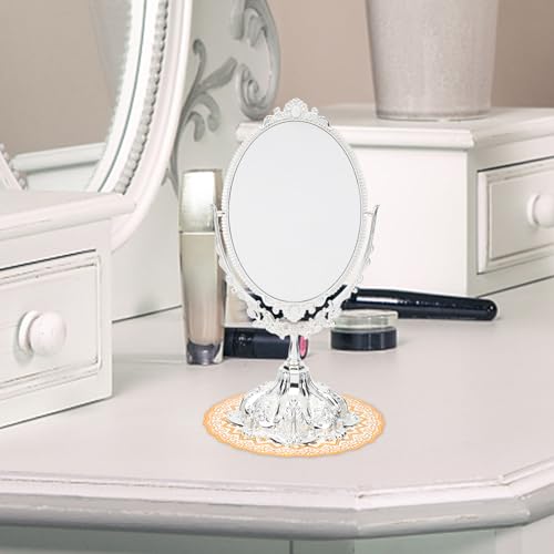 Miroir de maquillage vintage en métal argenté élégant pour coiffeuse chic
