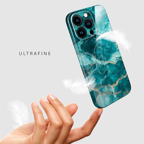 Coque iPhone 15 Pro ONEFLOW marbre bleu turquoise rigide pailletée - 5