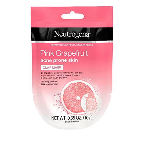 Neutrogena Pink Grapefruit Clay Face Mask for Acne Prone Skin with Naturally-Derived Grapefruit Extract, Oil Control & Shine Control, Single-Use Acne Facial Mask, Non-Comedogenic & Oil-Free, 1 ct