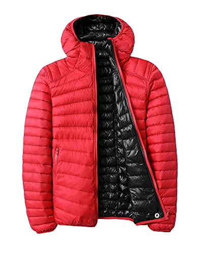 GUOCU Mujer Doble cara Chaqueta de plumón acolchada ultraligera Reversible Plumifero Abrigo acolchada con capucha Down Filling Cazadoras Corto Chaqueta Pluma ajustada y plegable RojoNegro 3XL