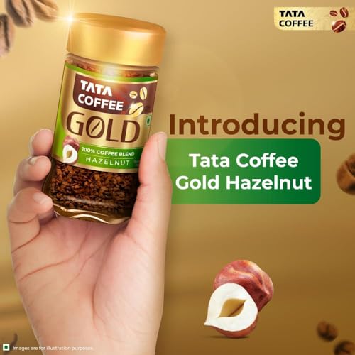 Image of Tata Coffee Gold, Hazelnut Flavoured Coffee, 50g Jar, Instant Coffee Powder, Freeze Dried Coffee Beans, Full Bodied Taste & Rich Aroma (Pack of 3)