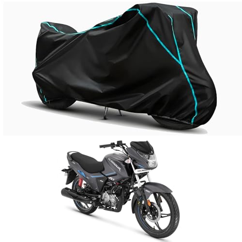 Image of Waterproof Bike Body Cover Compatible for | Hero Glamour Xtec BS6 | Taffeta Fabric, Sky Piping Design, Bottom Elastic Fit | Dustproof, Sun UV & Rain Protection for All Weather.