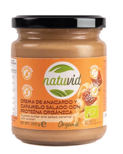 Crema Proteica de Anacardo con Caramelo Salado BIO Natuvid | 250g | 100% NATURAL | Vegana, Sin Gluten, Sin Lactosa, Sin Aceite de Palma | Alta en Proteína, Keto Friendly, Untable Saludable