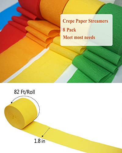 Rainbow Crepe Paper Streamers 8 Rolls, Party Streamers For Birthday Wedding Baby Bridal Shower Decorations Halloween Christmas Craft Supplies (1.8 Inch X 82 Ft/Roll，656Ft) #TOP1