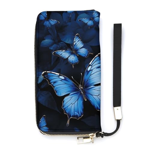 Portafoglio minimalista da uomo con stampa di farfalle blu scuro portafoglio bifold carino da viaggio da donna blu 20 x 10.5 cm moderno