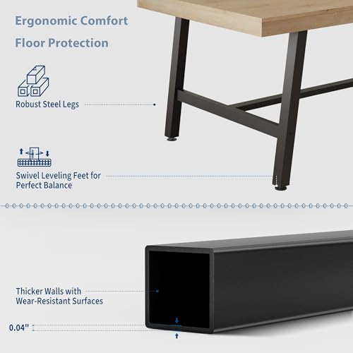 Image of IDEALHOUSE Rustic Dining Table for 6-8 People, 70 inch Long Rectangle Kitchen Table, Industrial Farmhouse Wooden Kitchen Tables with Sturdy Metal Frame, Dining Room Table for Office, Home