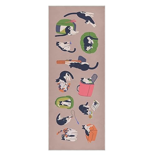 BOESI Yoga Mat Towel, Non-Slip Hot Yoga Towel, Sweat Absorbent and Non-Slip, Lightweight and Easy to Travel, Suitable for Hot Yoga, Pilates and Fitness, Cats