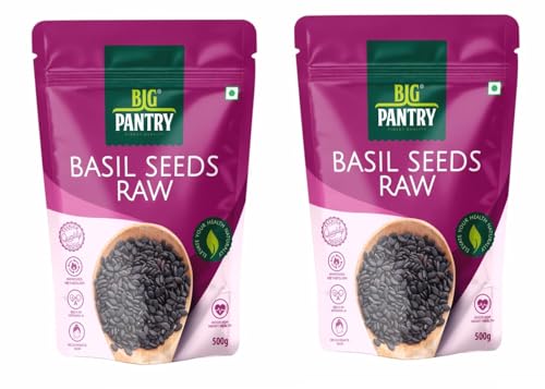 Image of Big Pantry Basil Seed 500g | Rich in Omega 3, Fiber & Micronutrients | Tukmaria Seeds for Weight Management | Raw Sabza Seeds for Skin, Hair & Digestive Health | Non-GMO & Gluten-Free | (Pack of 2)