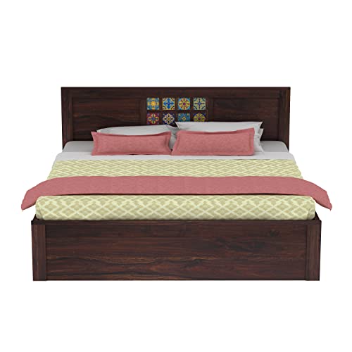 Image of Solid Wood Queen Size Bed for Bedroom | Wooden Furniture Crafted from Premium Sheesham Wood | Elegant Bedroom Double Bed with Storage | Walnut Finish (82X62X38 Inches)
