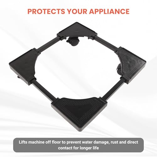 Image of SoraChi Washing Machine Stand w /Wheels & Vibration Control-Elevates Appliance for Water Protection & Rust Prevention-Durable Plastic-Iron Construction for Front & Top Load Washers (Black Lock)