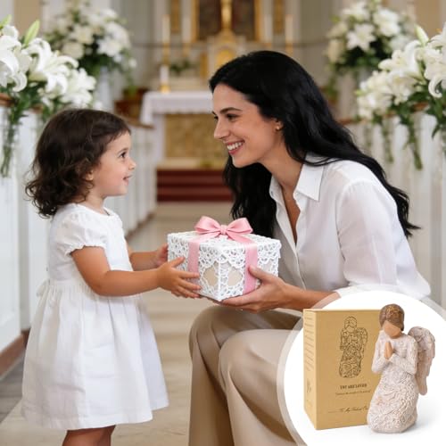 Image of Praying Angel Figurines, Baptism Gift for Girls, Hand-Painted Resin Statue