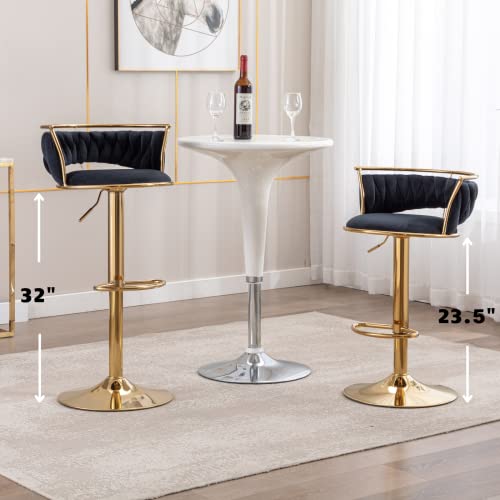 Butacos de bar tejidos HEAH-YO, juego de 2 unidades, ajustables en altura, con respaldo y base dorada sólida, taburetes giratorios de cocina para isla, bar en casa o pub, color negro miniatura 3