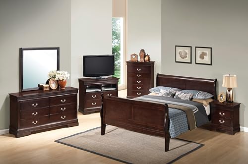 Louis-Philippe-Panel-Sleigh-Bed-with-Wood-Trim-Full-Cappuccino Louis Philippe Panel Sleigh Bed with Wood Trim Full Cappuccino
