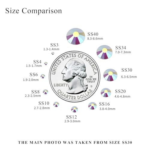 Image of 1440PCS SS12 Crystal Glass Flatback Rhinestones, Round Flat Back Crystal Gems for Nail Art and Craft Clothes, Glue Fix Diamond Stones Transparent Clear AB (2.9-3.0mm)