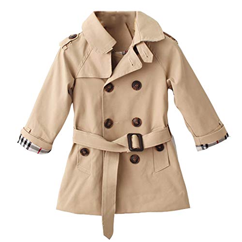 LSERVER Kids Boys Trench Coat Toddler Girls Windbreaker Autumn Spring Jacket Children Outwear British Coats Camel, Thick Khaki, 4-5T