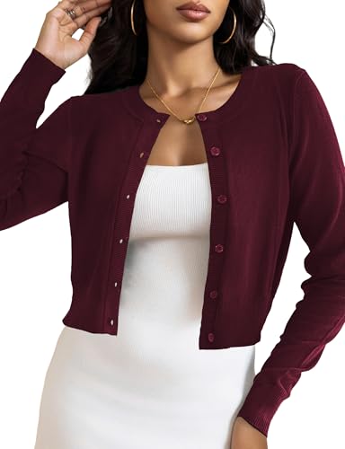 Image of LETDIOSTO Cropped Cardigan Bolero Shrug for Women, Button Down Long Sleeve Knit Sweater for Dresses,for Jeans, XS to XL