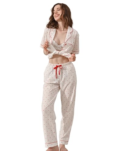 Image of NAP BOUND 100% Cotton Women's Pajama Sets Short Sleeve Button Down Soft Pjs 2 Piece Lounge Set with Pocket Nightwear XS-XXL