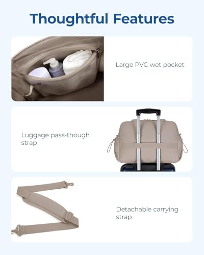 Image of Travel Duffle Bag for Women with Wet Pocket | Lightweight Gym Bag for Travel, Yoga, Sports & Weekend Trips | Cabin Personal Item Tote Bag (Brown)