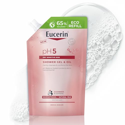 Eucerin pH5 Gel&Olio Doccia Delicato Refill 400 ml, Ricarica olio detergente corpo con Oli Naturali per una detersione quotidiana delicata, Gel doccia olio senza sapone per pelle secca e sensibile