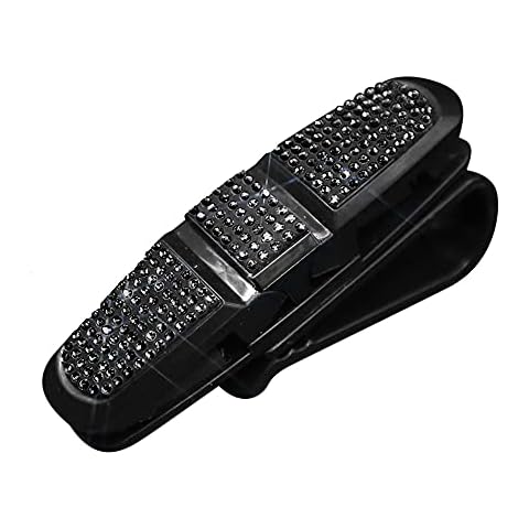 MINGZAIQIPEI Glasses Holders for Car Sun Visor, Bling Crystal Rhinestones Fashion Rotatable Car Eyeglasses Sunglasses Hanger Mount for Women Girls (Black) Cover