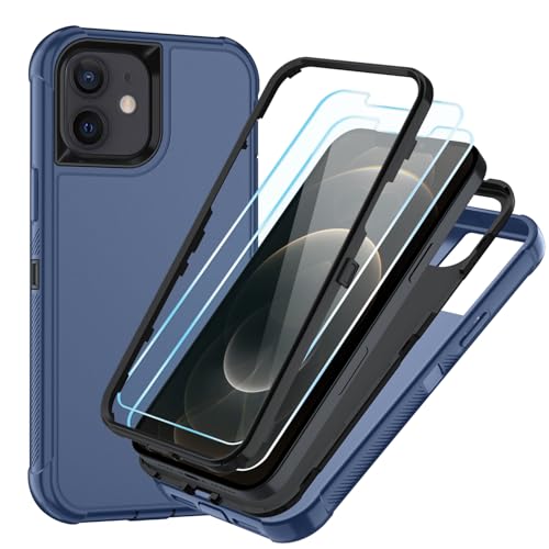 Image of SunStory Compatible with iPhone 12 /12 Pro Case with HD Screen Protector, 3-Layer Heavy Duty Full-Body Cover,3 in 1 Hybrid Protective Case for iPhone 12 /12 Pro 6.1 inch,Blue