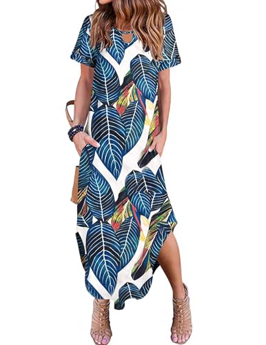Image of Zeagoo Womens Maxi Summer Dress with Pockets Casual Short Sleeve Sundress Trendy 2026 Curve Hem Long Dress