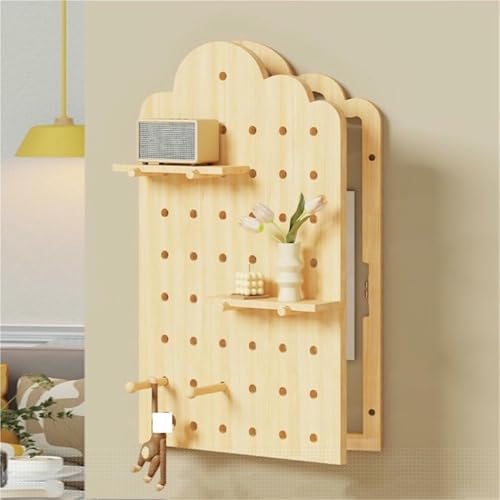 Stylish Wooden Electrical Panel Cover - Decorative Breaker Box & Pegboard Protection for Hotel Kitchen, 15.8''L x 31.5''H, Brown, Modern Design