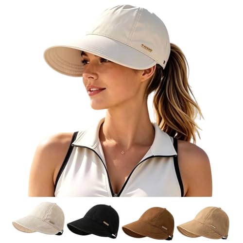 Wide Brim Sun Visors Hats for Women UPF 50+ Sun Hat for Beach Travel Beige