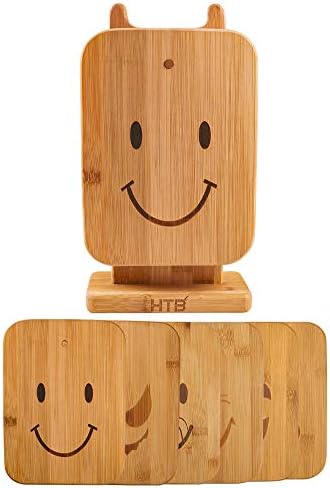 HTB 6 Piece Bamboo Cutting Board Sets with Stand Holder for Chopping Cheese, Sandwich, Fruit