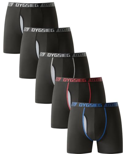 OYGSieg Men's Boxer Briefs,Fly with Built-in Total Support Pouch Moisture-Wicking