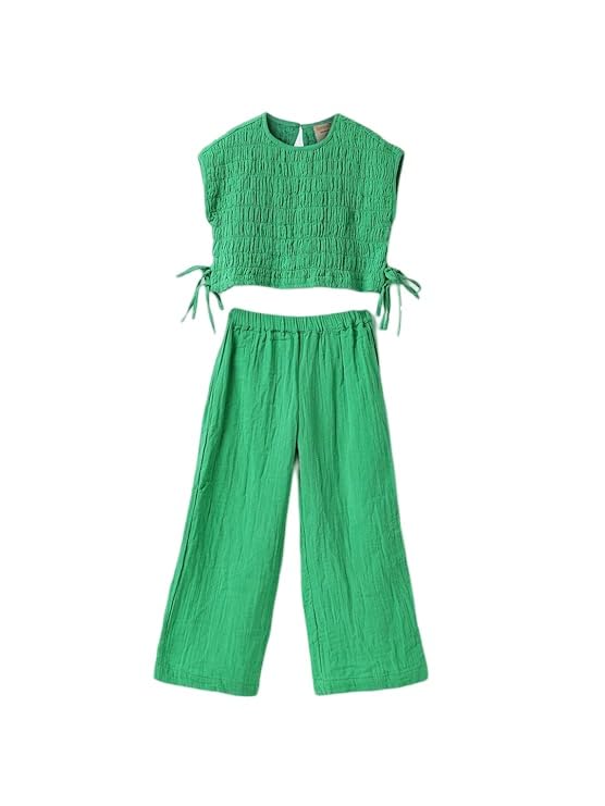 Image of SPUNKIES Pure Cotton Top & Leggings Set for Kids Girls - Yellow Smocking Casual Wear (2-14 Years)