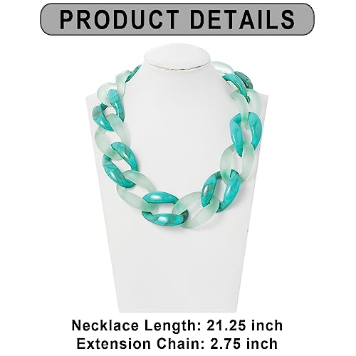 Firstmeet Chunky Acrylic Necklace Smooth Chain Link Cool Statement Choker Cuban Style Jewelry Gift For Women Girls(Xl-1118-Teal And Green) #TOP6