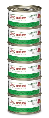 Almo Nature HFC Natural - Nassfutter für ausgewachsene Katzen - Thunfisch & Mais - Human Grade, Glutenfrei - 6 x 70g