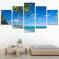 SIGNWIN 5 Panel Canvas Wall Art Modern Art Beach Coastal Multicolor Photography Relax/Calm Tropical for Home Decorations Ready to Hang - 60