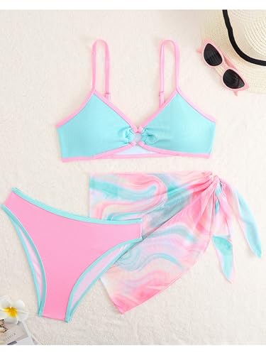 Kids 3 Piece Swimsuits Girls Bikini Sets Cover Ups Skirt Beachwear Bathing Suit3