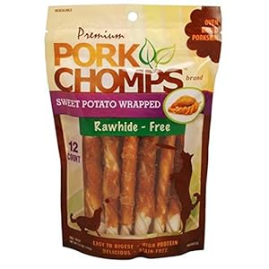 Pork Chomps Baked Pork Skin Dog Chews, 5-inch Mini Twists, Real Sweet Potato Wrap, 12 Count