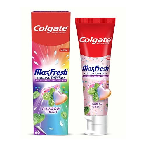 Image of Colgate MaxFresh Toothpaste, Rainbow Fresh paste Colgate Toothpaste with Cooling Crystals 10x Longer Lasting Cooling tooth paste (200g) (Pack of 2 x 100g)